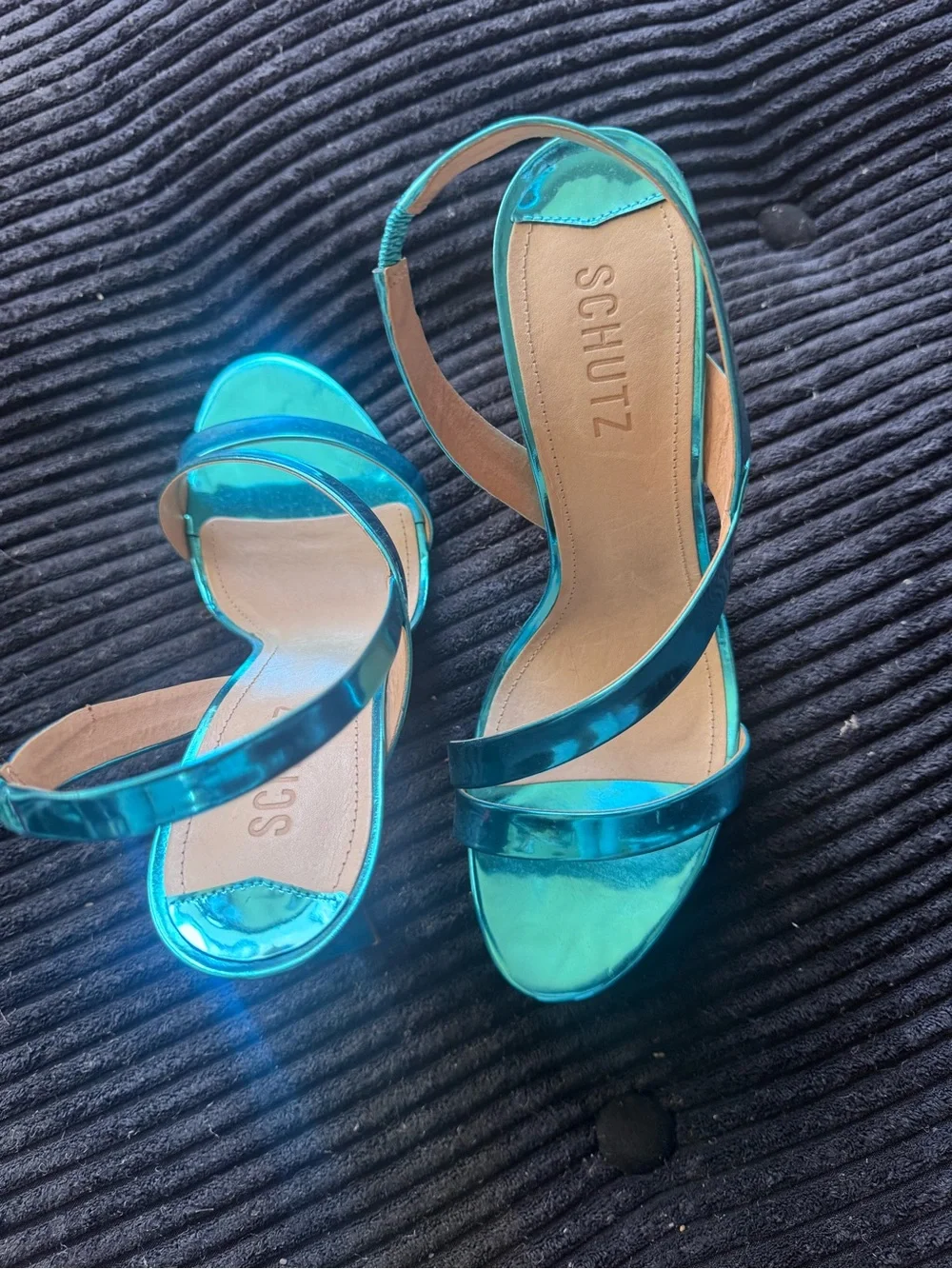SCHUTZ Metallic Teal Strappy Slingback Heels size 9 - Picture 3 of 4